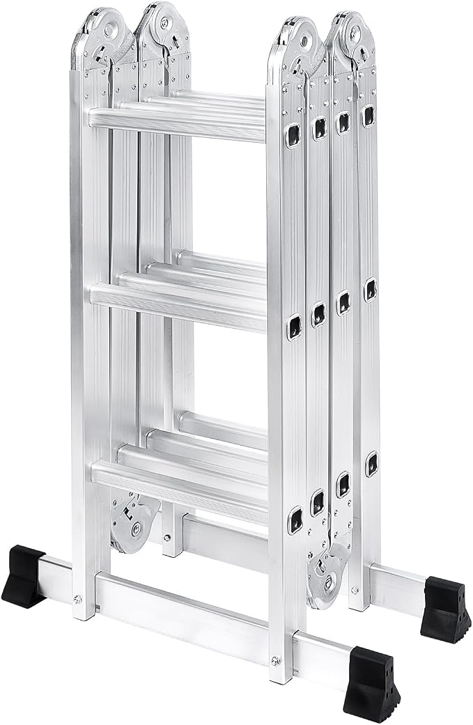 12.5FT Multi-Purpose Folding Ladder, 7 in 1 Aluminium Folding Ladder Collapsible Extension Ladders Adjustable Step Ladders with Large Joints for Home Roof RV Work Painting