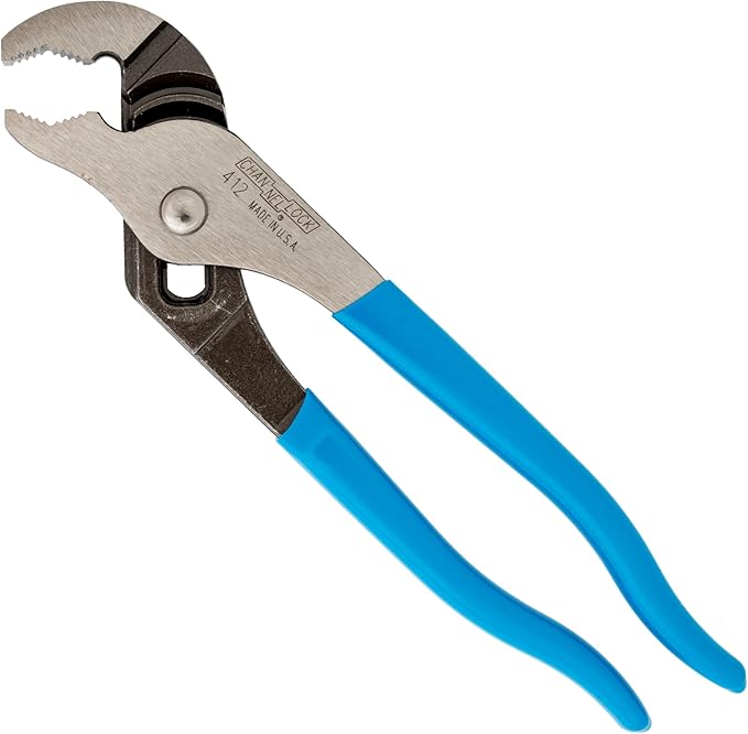 CHANNELLOCK 412 6.5-inch V-Jaw Tongue & Groove Pliers, Made in USA, 0.94-inch Jaw Capacity, Forged High Carbon Steel, More Points of Contact on Round Stock