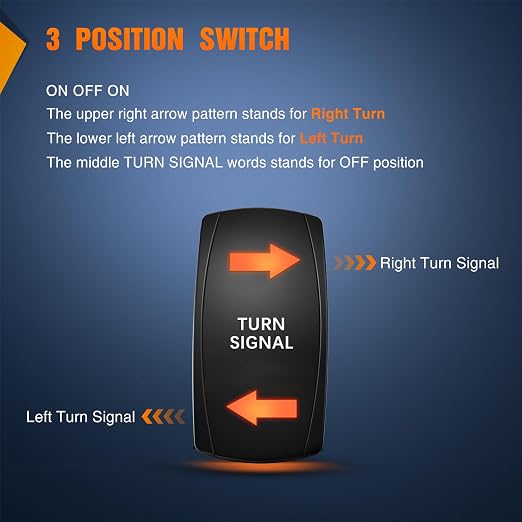 Nilight Turn Signal Switch Amber 4Pin ON Off ON Rocker Switch Laser Etched SPDT Toggle Switches 12V 20A 24V 10A Jumper Wires for Cars RVs Boats Campers Trailers