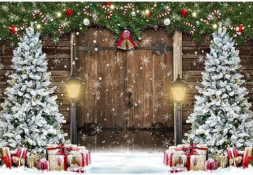 Christmas Backdrop 7x5ft Wooden Barn Door Rustic Christmas Background for Photography Xmas New Year Eve Party Decorations Banner Studio Photoshoot Props
