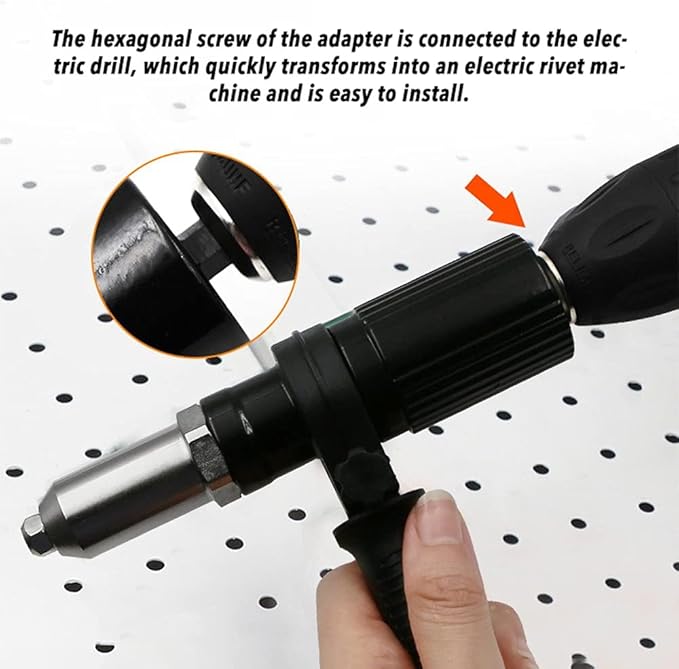 Rivet Gun Adapter Kit Cordless Riveting Drill Joint Adapter Riveter with 4Pcs Different Matching Nozzle Bolts, Wrench for Cordless Drill, Sheet Metal Work Accessories DIY
