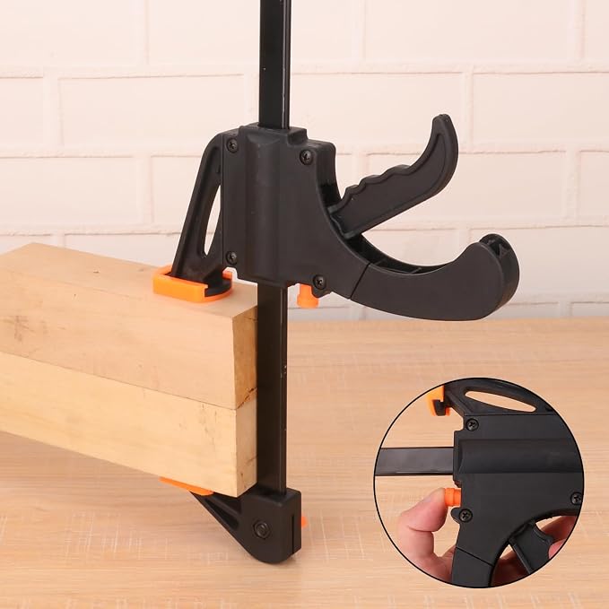 6 PCS 10 Inch Bar Clamps for Woodworking, Black E-Z Hold Woodworking Bar Clamps Set, One-Handed Quick F Clamps, F Clamps Set for Carpenters & Woodworkers Tools
