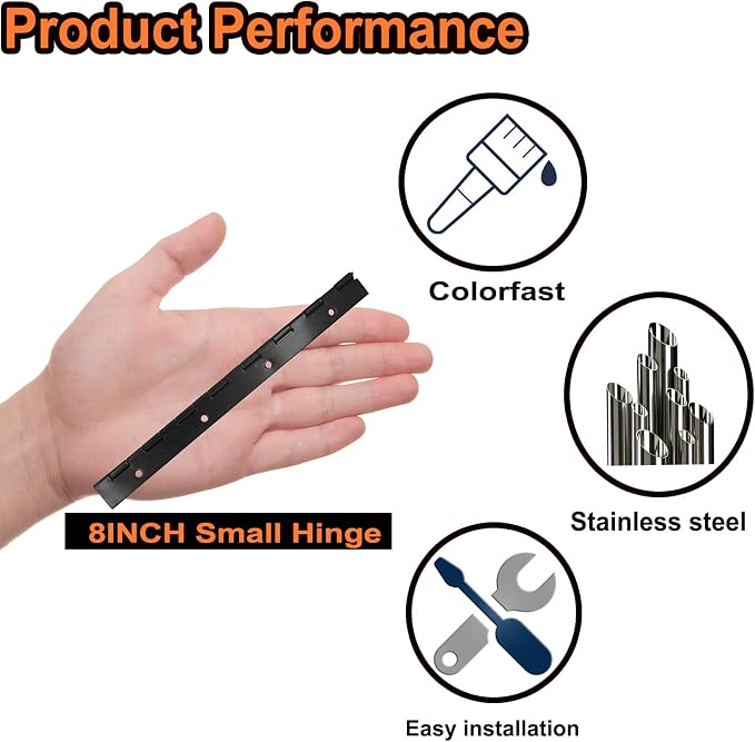 6Pack 8Inch Piano Hinges, Black Piano Hinge,Stainless Steel 304 Continuous Folding Hinges for Doors, Cabinets, Window