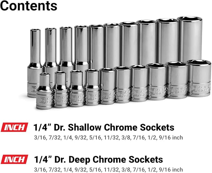 Capri Tools 1/4 in. Drive 6-Point Socket Set (Shallow & Deep Set / 3/16-9/16 in.)