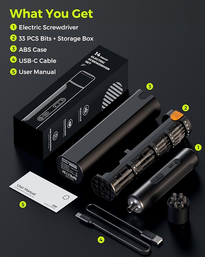 Electric Screwdriver Set, 35 in 1 Cordless Precision Screwdriver, 3 Torque 3N.m, 300 RPM Power Screwdriver, Mini Magnetic Repair Tool Kit with LED Light, USB C, for PC Computer Phone Electronics DIY