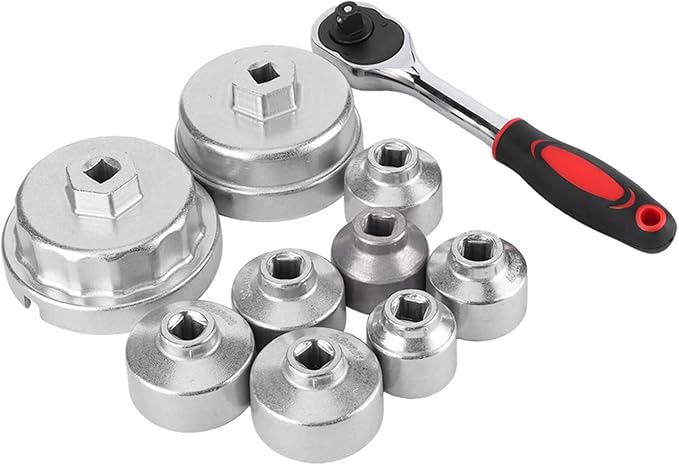 Aramox Oil Filter Wrench Cap Chrome Vanadium Oil Filter Wrench Socket Set 10 Piece 27MM to 38MM Cup Type Removal Tool for Auto Repair and Change