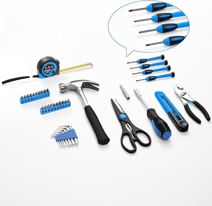 HANGYING 39 Piece Basic Home Tool Set Household Tool kit for Home General Repair Small Hand Tool Kit in Toolbox Storage Case for Home Garage Office College Dormitory Use, Blue