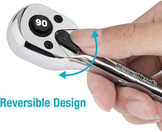 DURATECH 1/2-Inch Drive Ratchet, 90-Tooth Quick-Release Ratchet Wrench | Reversible, Cr-V Made, 4° Swing, Full Polished, Professional Socket Wrench for Men Women Stocking Stuffers for Men Women