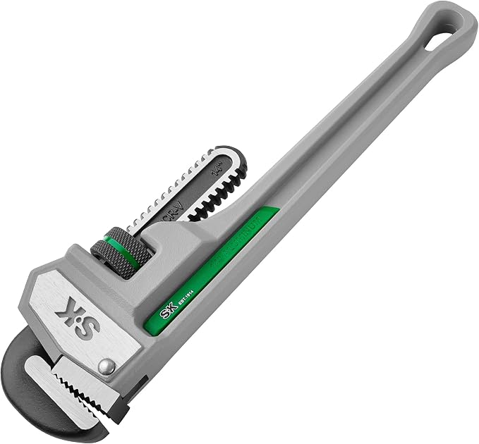 SK 14'' Pipe Wrench, Adjustable Plumbers Wrench, Aluminum Plumbing Wrench | Jaw Capacity 1/2'' to 2'', Lightweight I-Beam Handle, Serrated Jaw for Anti-Slip Grip, Drop-Forged Cr-V Steel Head
