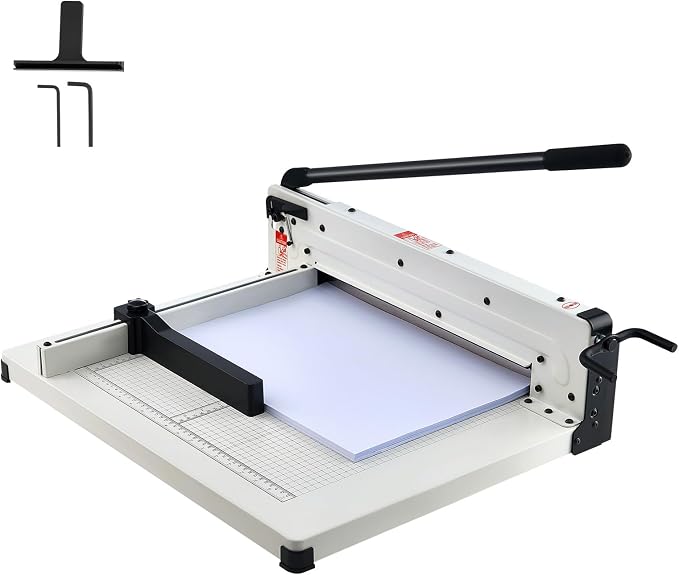 Happybuy Heavy Duty Paper Cutter, 17" Industrial Commercial Guillotine Paper Cutter for A3 Paper, 400 Sheet Capacity, Stack Paper Trimmer for Office Home School Shop, White
