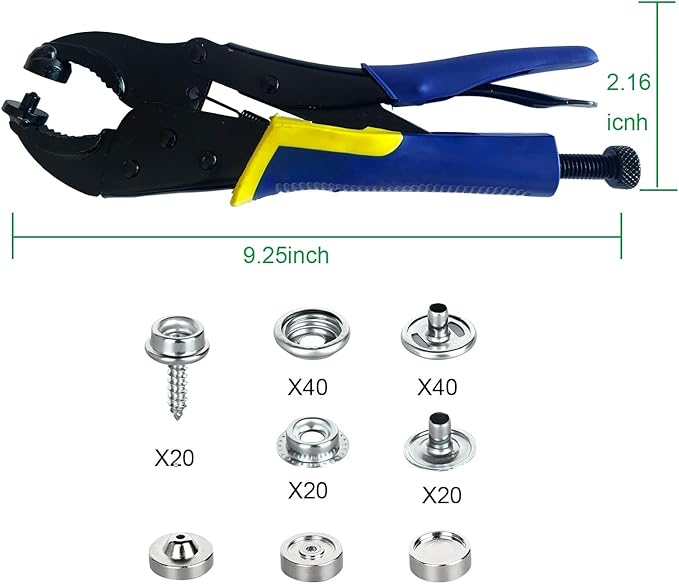 Heavy Duty Snap Fastener Tool Kit with 20 Sets Buttons, JYEASTZ Adjustable Buckle Pliers, Suitable for Repairing or Replacing Sailboat Cloth, Denim Clothing, Leather, Sun Visors, etc (Blue)