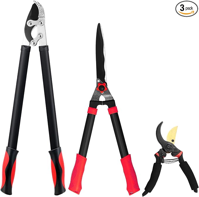 YRTSH Loppers Hedge Shears & Pruners Combo Set 3-Piece Hedge Clippers, Heavy Duty Tree & Shrub Care Kit for Yard, Lawn & Garden, Professional Branch Cutter Tree Trimmer for Indoor & Outdoor Gardening