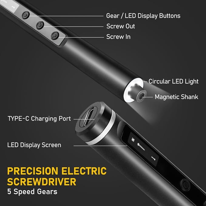Mini Electric Screwdriver Set,3.7V Cordless Precision Screwdriver Set with 50 in 1 Magnetic Bits,Magnetic Storage,5 Torque Setting,LED Display,Small Repair Tool Kit for Computers,Phones,Watches