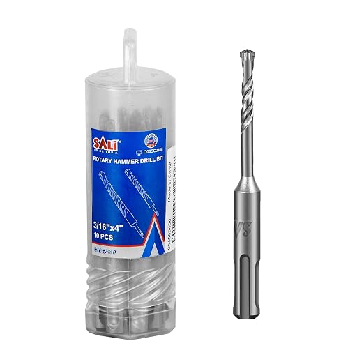 SALI SDS Plus Rotary Hammer Drill Bit 10 Pcs 3/16"*4" Concrete Drill Bit Kit Cross-Type Double Thread Carbide Material Suitable for Concrete, Brick, Cement Walls, Stone, Hammer Drill Bits for Concrete