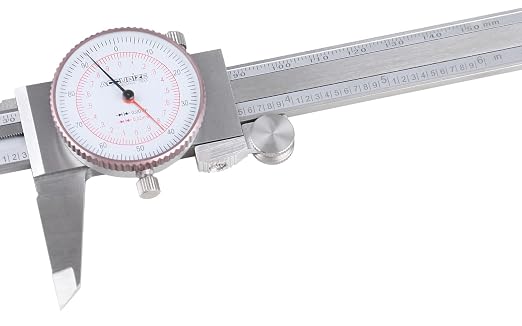 Accusize Industrial Tools 8''/200 mm by 0.001''/0.02 mm Dual Needle Precision Dial Caliper Stainless Steel in Fitted Case, Imperial/Metric, P920-S238