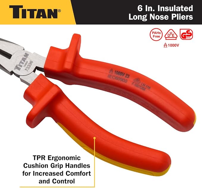 Titan 73336 6-Inch VDE Insulated Long Nose Pliers