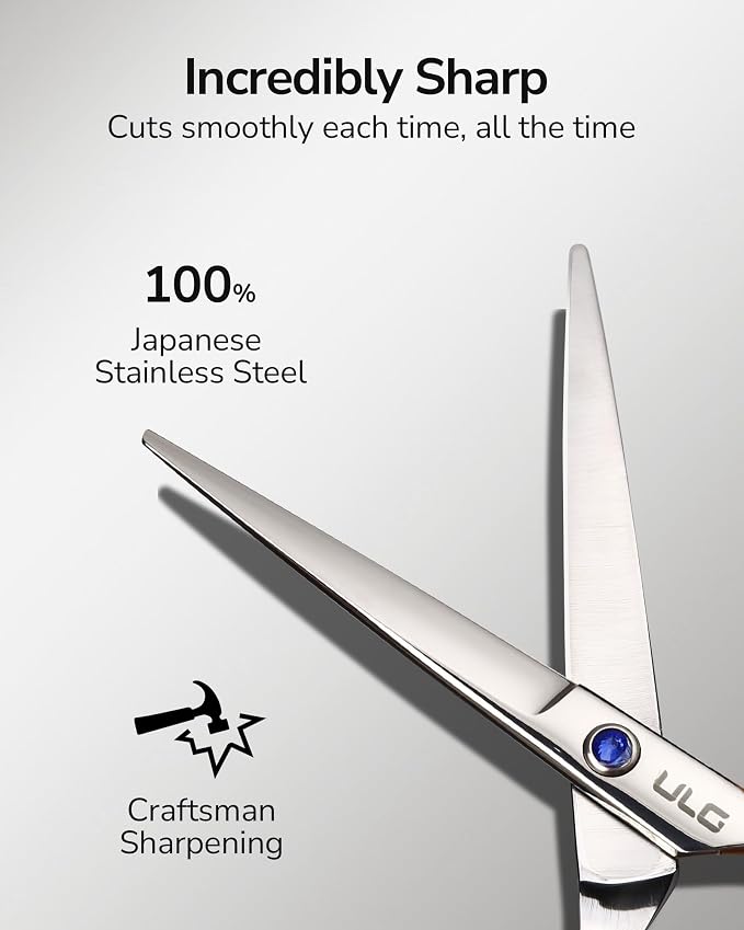 ULG Hair Cutting Scissors, Professional Hair Scissors 6.5 inch Right-Hand Razor Edge Barber Shears with Comb Salon Hair Cutting Shears Made of Japanese Stainless Steel, Hand Sharpened