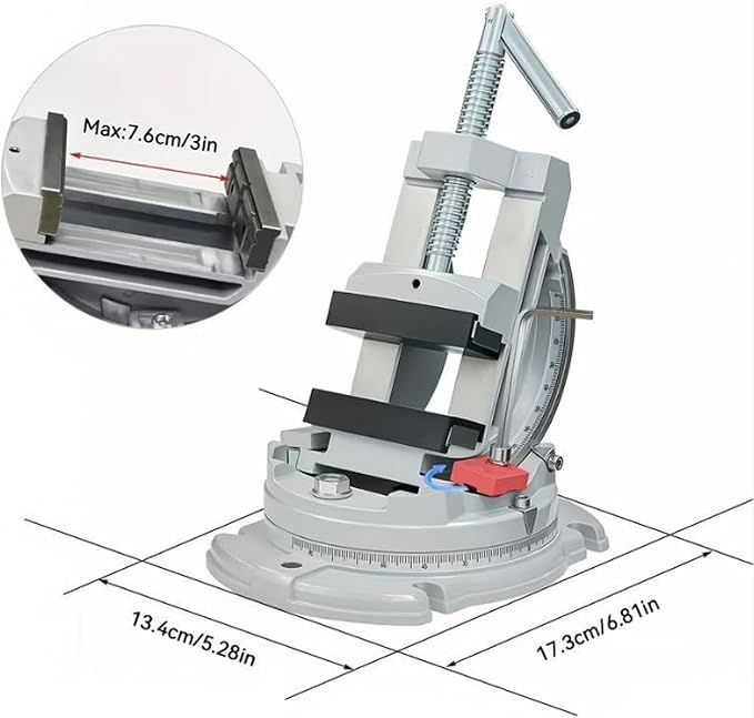 Drill Press Vise, 0–90° Tilt, 360° Swivel Base， 3" Jaws