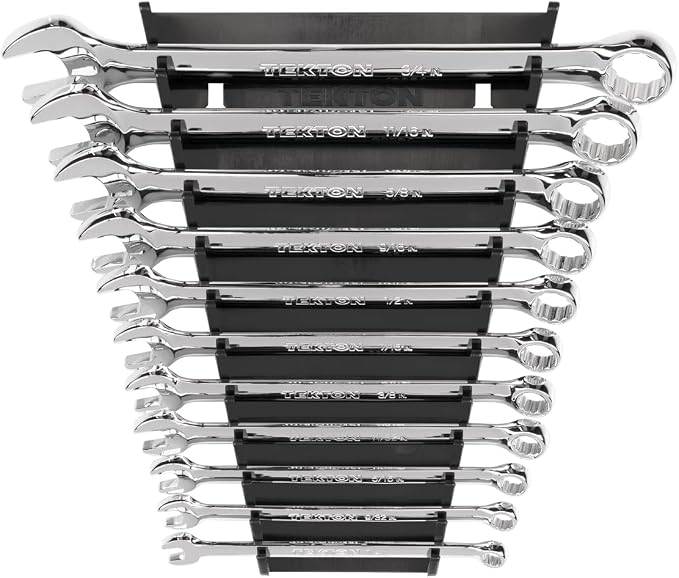 TEKTON Combination Wrench Set, 11-Piece | WCB91103 | (1/4 - 3/4 in.), Wrench Rack, Chrome Finish