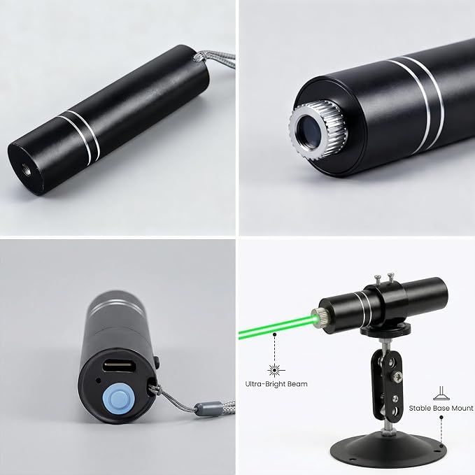 Three-Head Green Laser Level with 2M Charger | 520nm Cross/Linear Laser Generator | Rechargeable Alignment Tool for Woodworking, Construction & Fabric Cutting (Base & AC/DC Adapter) Green Line