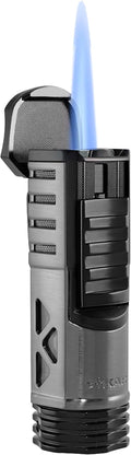 XIKAR Tactical Single-Jet Lighter, Gunmetal and Black - Powerful Flame, Rugged Design with Rest Feature, Pocket Clip, EZ-View Fuel Window, and Adjustable Flame Height - Ideal for Outdoor Use