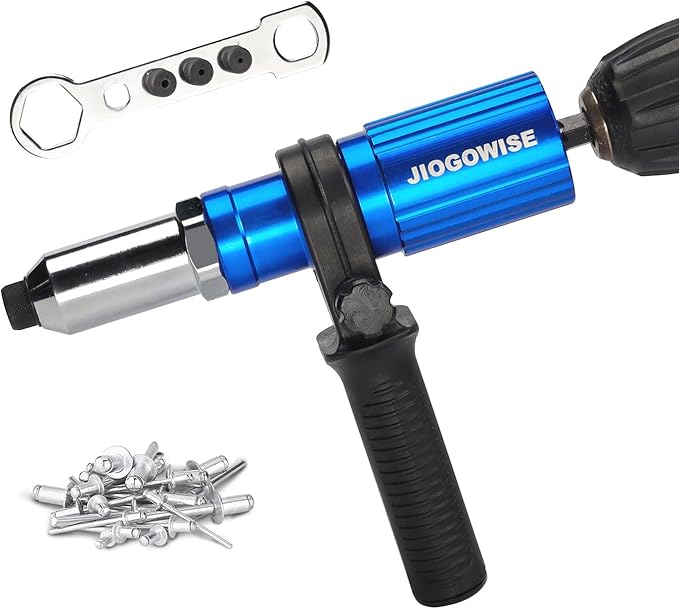 Professional Rivet Gun Adapter Kit,Electric Power Drill Rivet Attachment,Easy Processing for Pop Riveting Work,4 Rivet Heads 2.4mm 3.2mm 4.0mm 4.8mm and 80pcs Rivet Nails