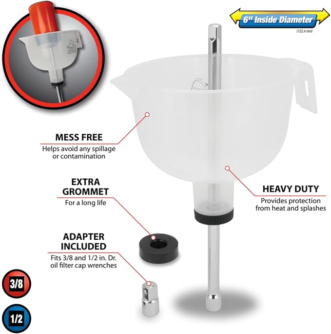 Performance Tool W4085 6 in. Automotive Oil Filter Removal Cup | Catches fluids to prevent spills and splashes. Fits 3/8 and 1/2 in. drive wrenches. Fast oil change tool