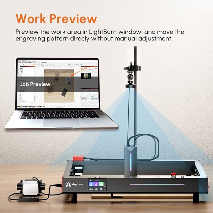 Algolaser Lightburn Camera for Laser Engraver – 5MP HD Laser Engraver Camera with Precise Positioning, Batch Processing, Job Preview, Image Tracking & Video Recording, Work Area 550×800mm