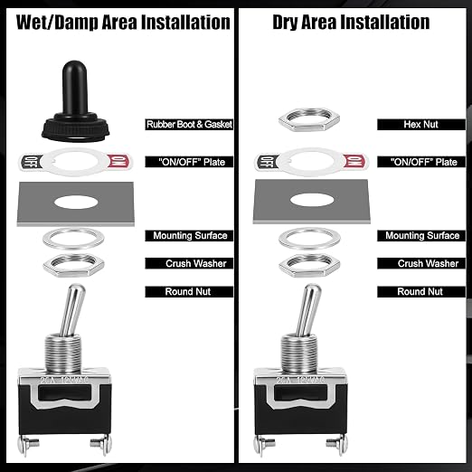 12V Waterproof Toggle Switch,Durable SPST 2Pin 20A 125V AC/ 15A 250V AC Heavy Duty ON/Off Switch with Waterproof Cap Terminals，Suitable for Automotive Boat Truck–Pack of 5