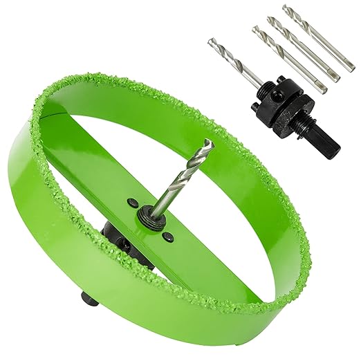 6-1/4 Inch Carbide Hole Saw with Arbor for 6” Recessed Lights, 6.25 Hole Saw Cutting Plaster Drywall Ceiling Sheetrock, 2X Faster, Green