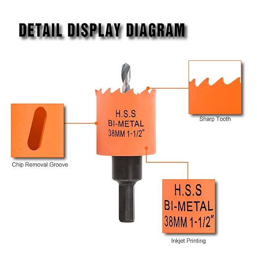 1-1/2 inch Hole Saw with Arbor for Metal Wood Plastic, 1.5 in Bimetal Hole Cutter for Different Project with Smooth and Flat Drilling Edge, Fast Chip Removal