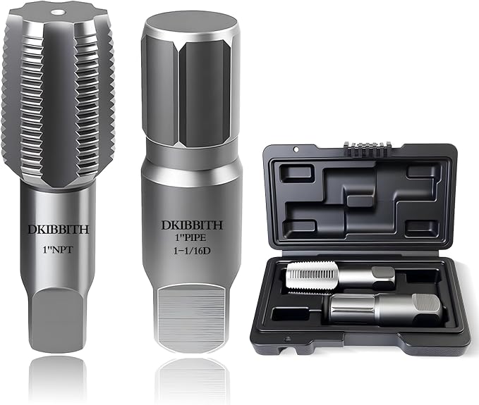 DKIBBITH 2-Piece Pipe Extractor and NPT Tap Set 1" - Heavy Duty Carbon Steel Tools for Removing Broken Threaded Pipes & Cutting Accurate NPT Threads - Plumbers Mechanics DIY with Storage Case.