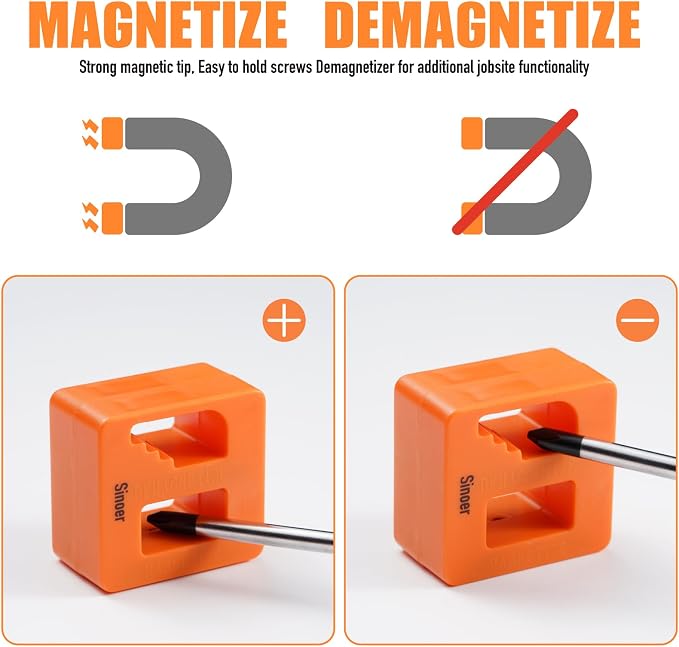 13-Pieces Magnetic Screwdrivers Set, 6 Phillips and 6 Flat Head Tips,Chrome Vanadium Steel,Screwdriver Set With Magnetizer demagnetizer tool
