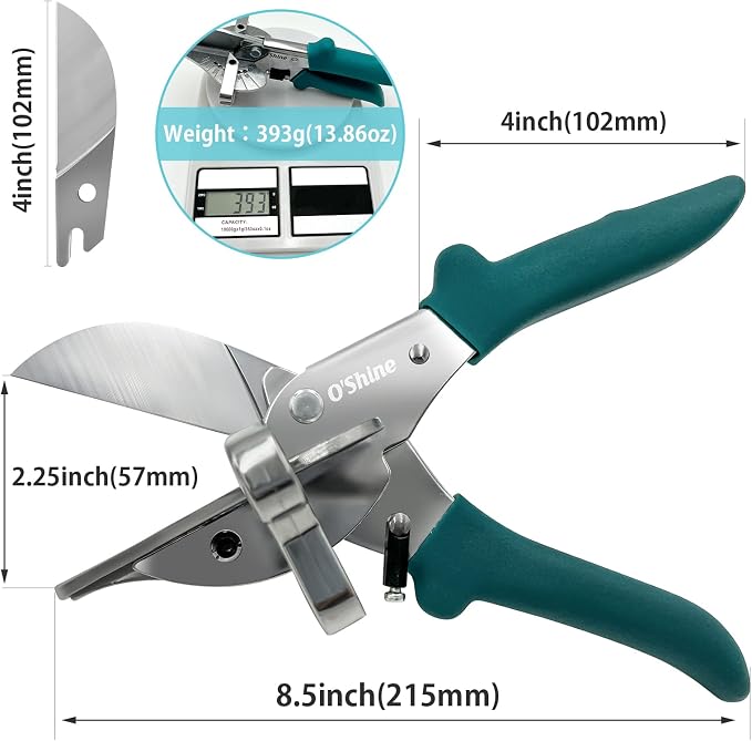 O’Shine Miter Shears for Angular Cutting Molding Crafting,Shoe Molding Cutter Tool,45-135 Degree Multi Angle Trim Cutter Hand Tool for Soft Wood PVC, an Extra Blade with Sheath Included