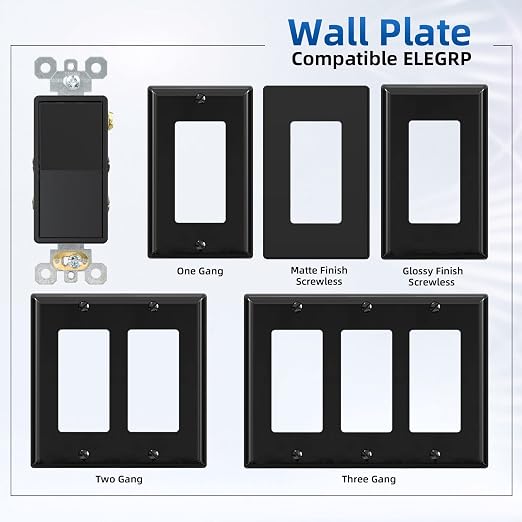 ELEGRP 4 Way Decorative Light Switch, 15Amp, 120-277 Volt, AC Decorator Rocker Paddle Wall Switch Replacement, Self-Grounding, Residential and Commercial Grade, UL Listed (5 Pack, Glossy Black)