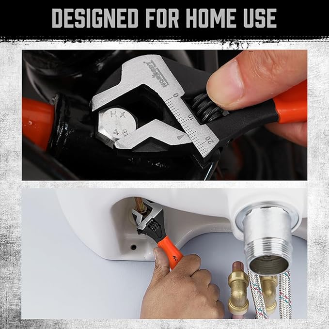 HORUSDY Adjustable Wrench Set | 2-Piece | 6-Inch and 10-Inch Wrenches | Metric & SAE Scales | Cushion Grip Wrench | Cr-V Steel