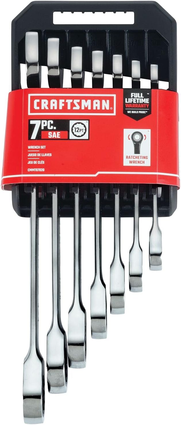 CRAFTSMAN 7-Piece Combination Ratcheting Wrench Set, 12-Point Standard SAE (CMMT87020)