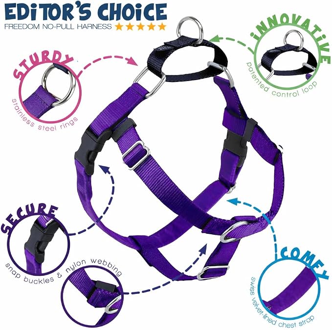 2 Hounds Design Freedom No Pull Dog Harness, 1 inch XL, Purple | Discourages Pulling, Comfortable Control Adjustable Dog Harness for Extra Large Sized Dogs, Made in USA (Leash Not Included)
