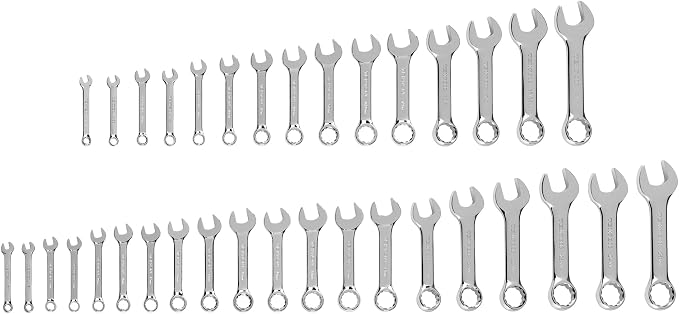 TEKTON Stubby Combination Wrench Set, 34-Piece | WCB90413 | (1/4 - 1 in., 6 - 24 mm), Chrome Finish