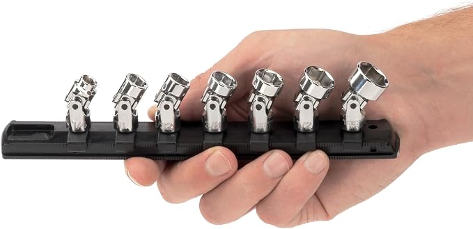 TEKTON 1/4 Inch Drive Universal Joint Socket Set, 7-Piece | SHD90109 | (1/4 - 9/16 in.), Shallow, 6-Point, Socket Rail