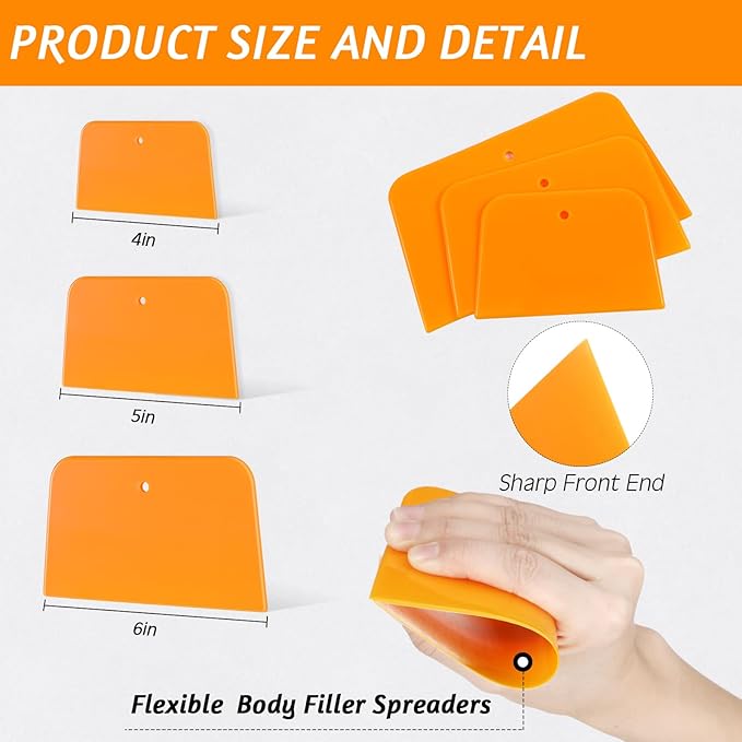 Frienda 24 Pcs Body Filler Spreaders Plastic Tools for Automotive Applying Putties Glazes Caulks and Paint (3 Sizes)