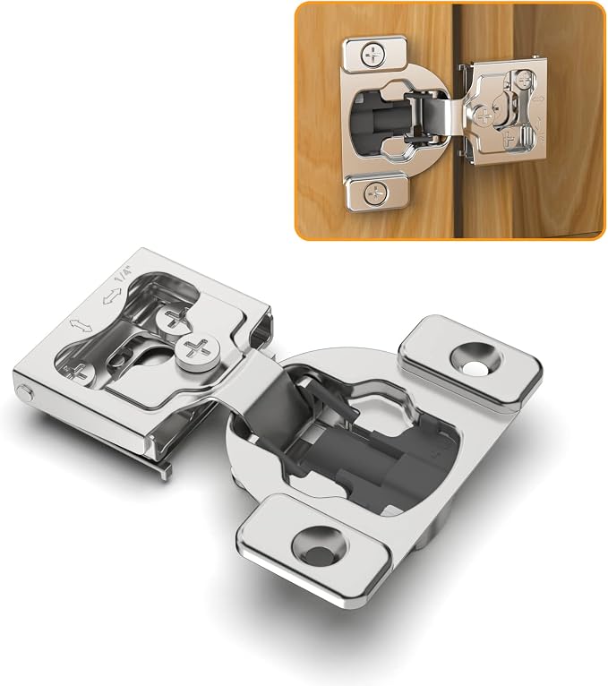 Chibery 4 Pack 1/4" Small Overlay 4D Concealed Hinges for Face Frame Door, Soft Close On/Off Switch, Self Closing, 105° Open Angle Concealed Stainless Steel Hinges for Framed Cabinet, Satin Nickel
