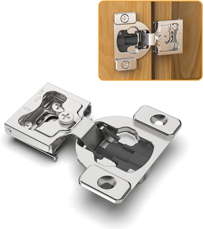 Chibery 50 Pack 1/4" Small Overlay 4D Concealed Hinges for Face Frame Door, Soft Close On/Off Switch, Self Closing, 105° Open Angle Concealed Stainless Steel Hinges for Framed Cabinet, Satin Nickel
