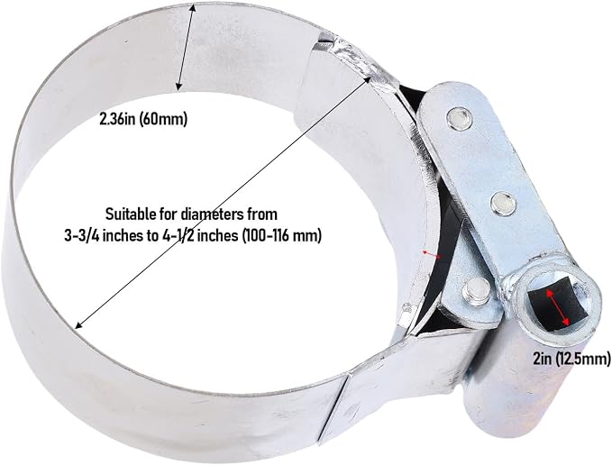 Dan&Dre Heavy Duty Oil Filter Wrench, Stainless Steel Adjustable 3 3/4 to 4 1/2 Inch with 1/2 Inch Drive, for Automotive Engine Oil Filter Removal