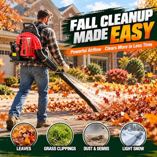 63cc Gas Backpack Leaf Blower, 665 CFM 3hp/2.3KW Engine Power Leaf Blower