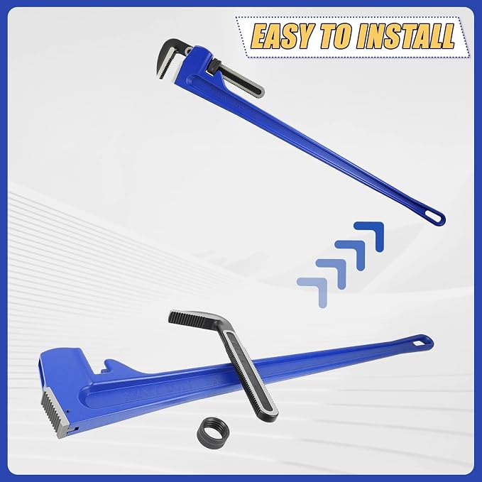 60 Inch Pipe Wrench, Max 9 Inch Jaw Opening, Carbon Steel Plumbing Tool | Straight Handle Wrench Set with Gloves and 8 Inch Pipe Wrench for Mechanics, Plumbing and Construction, Blue