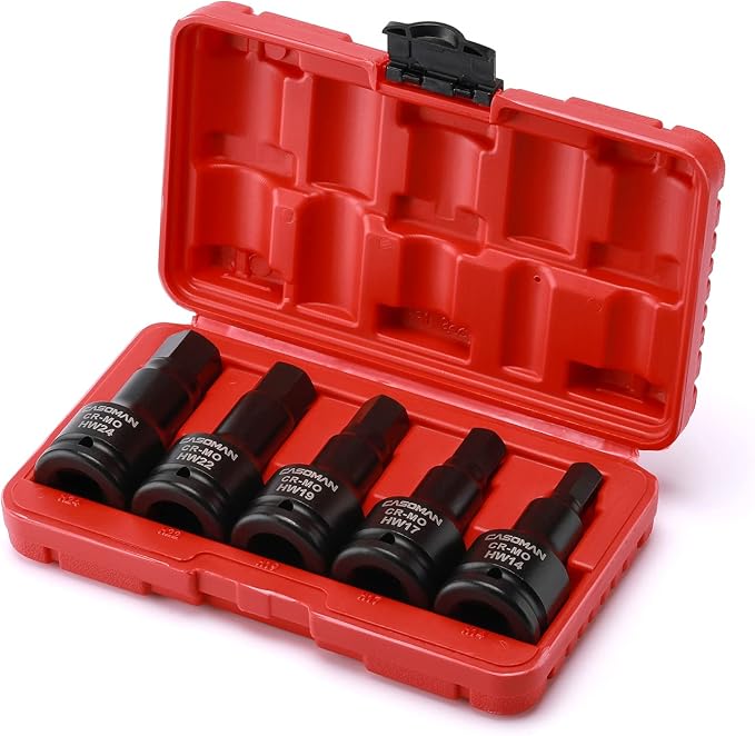 CASOMAN 3/4 Inch Drive Impact Hex Driver Set, 5-Pieces, Metric, 14mm, 17mm, 19mm, 22mm, 24mm, 3/4" Drive Master Impact Hex Bit Set, CR-MO, Impact Grade, One-Piece Construction