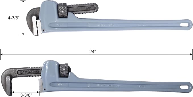 Pipe Wrench 24 Inch, Rigid Pipe Wrench Sets Aluminum Adjustable | Professional Heavy Duty Hangable Design for Plumbing, Home, Vehicle Repair (24'' Pipe Wrench)
