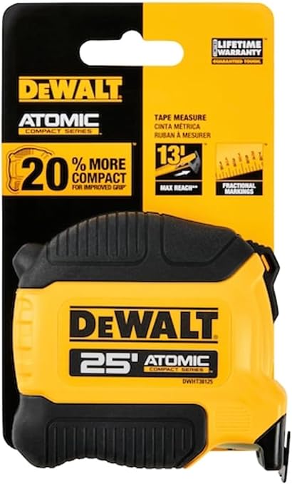 DEWALT ATOMIC Compact Series 25' Tape Measure, 1 Pack Bundle