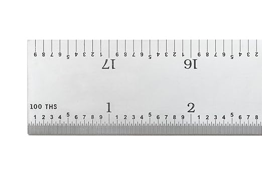 PEC Tools 18"/450mm Rigid Metal Ruler, Satin Chrome Carbon Steel Machinist Rule, Decimal & Metric Graduation (1/10", 1/100", 0.5mm, 1mm), Fully Hardened and Tempered, Made in USA